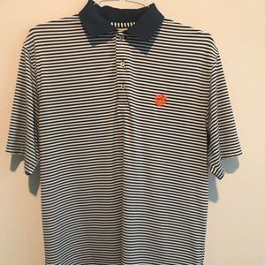 Peter Millar summer comfort Clemson logo polo medium blue stripes tag cut off